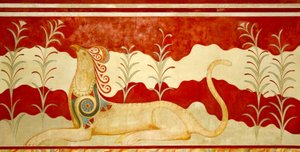 Griffin vendt mod tronen, Throne Room, Knossos, Kreta 1550-1450 f.Kr.
